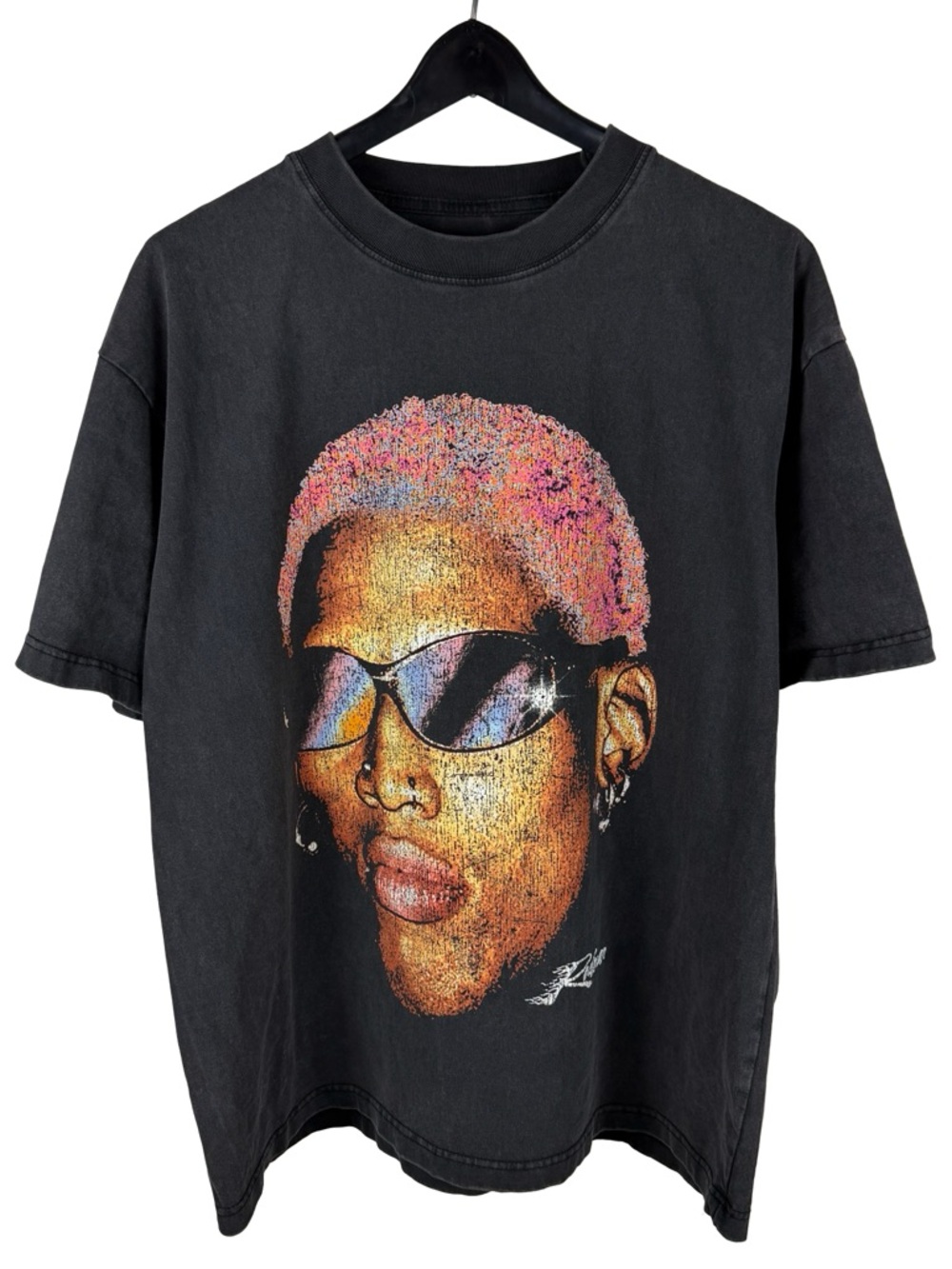 Mens Y2K Dennis Rodman Apparel Faded Streetwear Graphic Boxy Shirt Size L